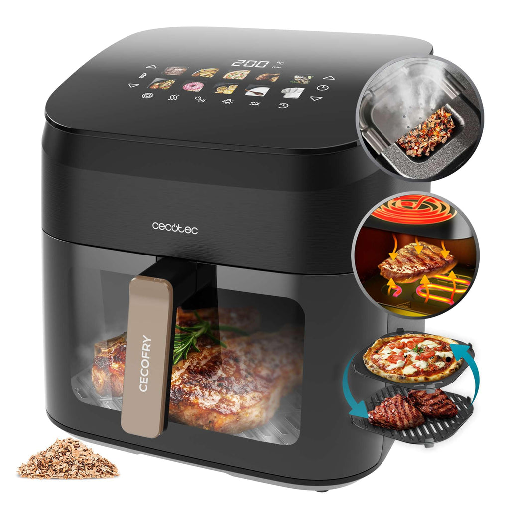 Cecotec Air Fryer 8L with Double Grill, Air Fryer, Cecofry&Grill Duoheat 8000. 2200W, Perfect Golden and Grill Flavor in Meat, Temperature between 80-200°C, 8 Menus and Window