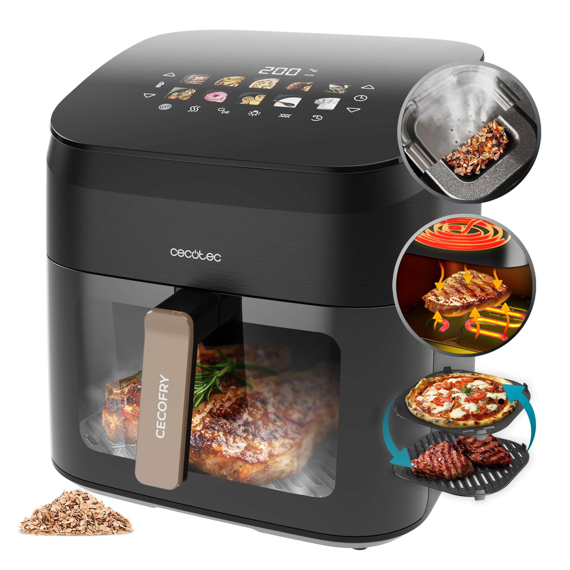 Cecotec Air Fryer 8L with Double Grill, Air Fryer, Cecofry&Grill Duoheat 8000. 2200W, Perfect Golden and Grill Flavor in Meat, Temperature between 80-200°C, 8 Menus and Window
