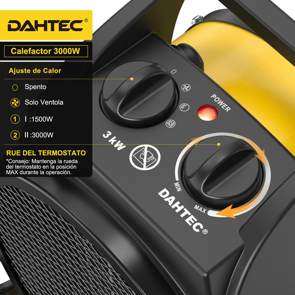 Ceramic Heater 2000W - Low Consumption - Portable Electric Radiator - Fast Heating in 3 s - Suitable for Homes, Bathrooms and Construction Sites