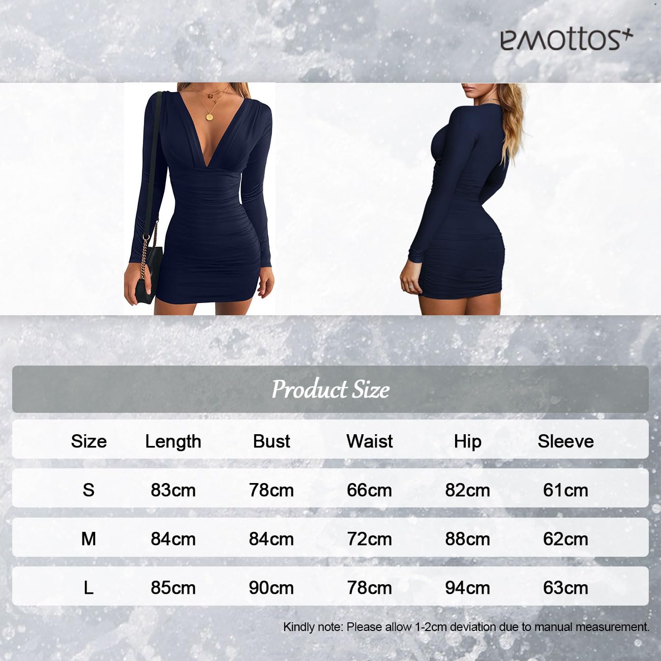 Women Mini Wrap Dress, Sexy Hip-Hugging Ruched Dresses, Soft Deep V Neck/One Shoulder Bodycon Long Sleeve Pencil Dress, Club Cocktail Party Dress(2 Style, S-L)