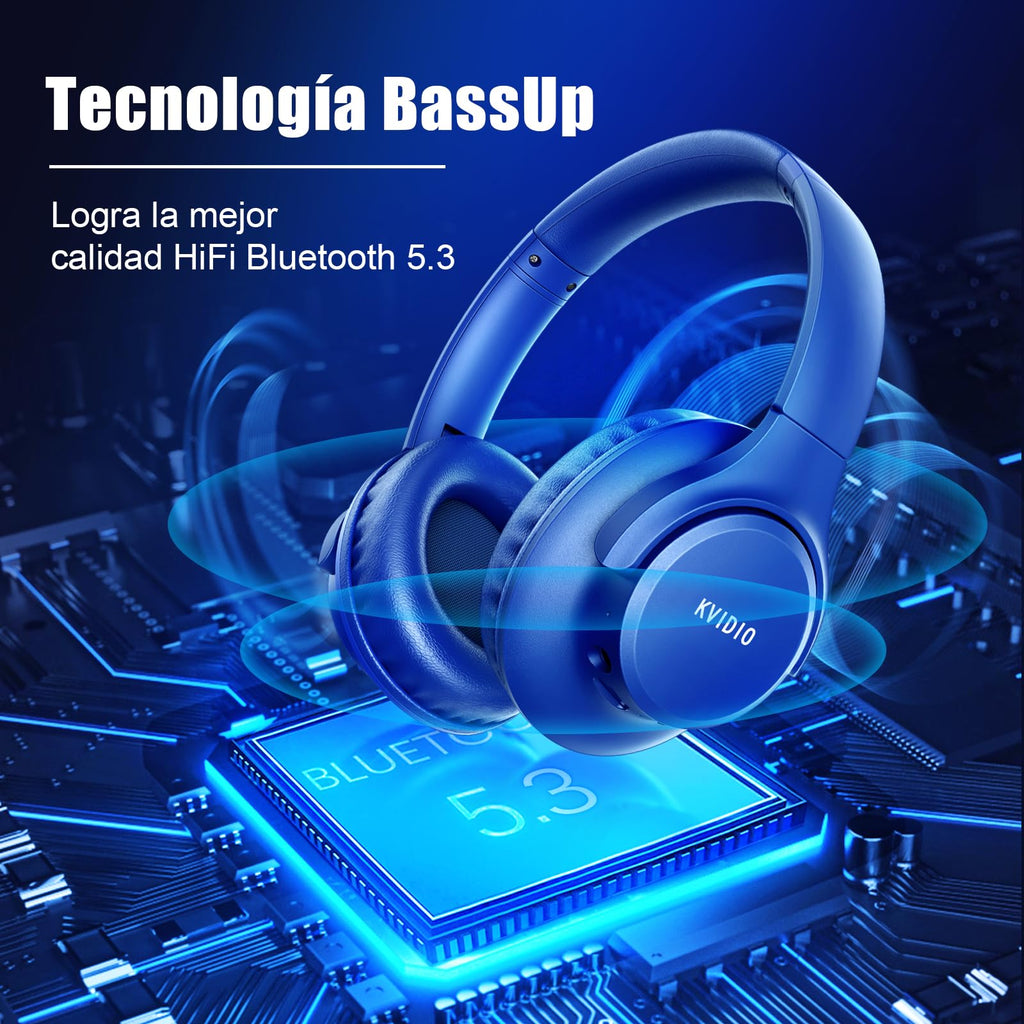 KVIDIO Wireless On-Ear Headphones, 55 Hours Playtime Bluetooth Headphones, Foldable Lightweight Headphones with Microphone, Deep Bass (Black)