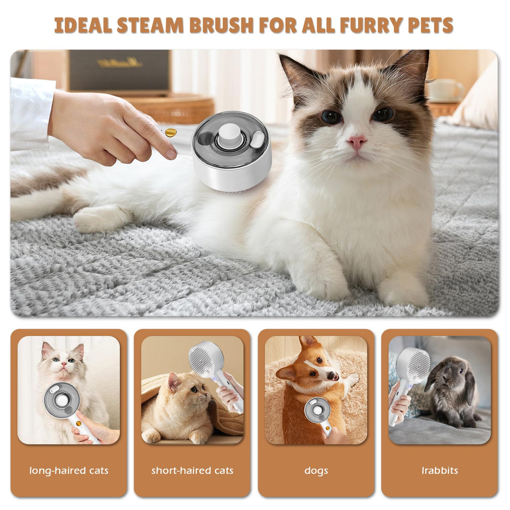4 in 1 Steam Brush for Cats and Dogs - Self Cleaning with Water Reservoir - Pet Grooming and Massage