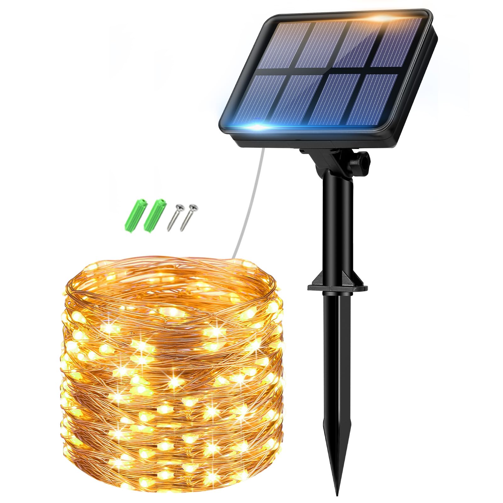 btfarm 2 Pack of Outdoor Solar String Lights, Fully 30M 300 LED, 8 Modes String Lights Decoration for Terrace, Parties, Weddings, Patio, Gardens (Warm White)