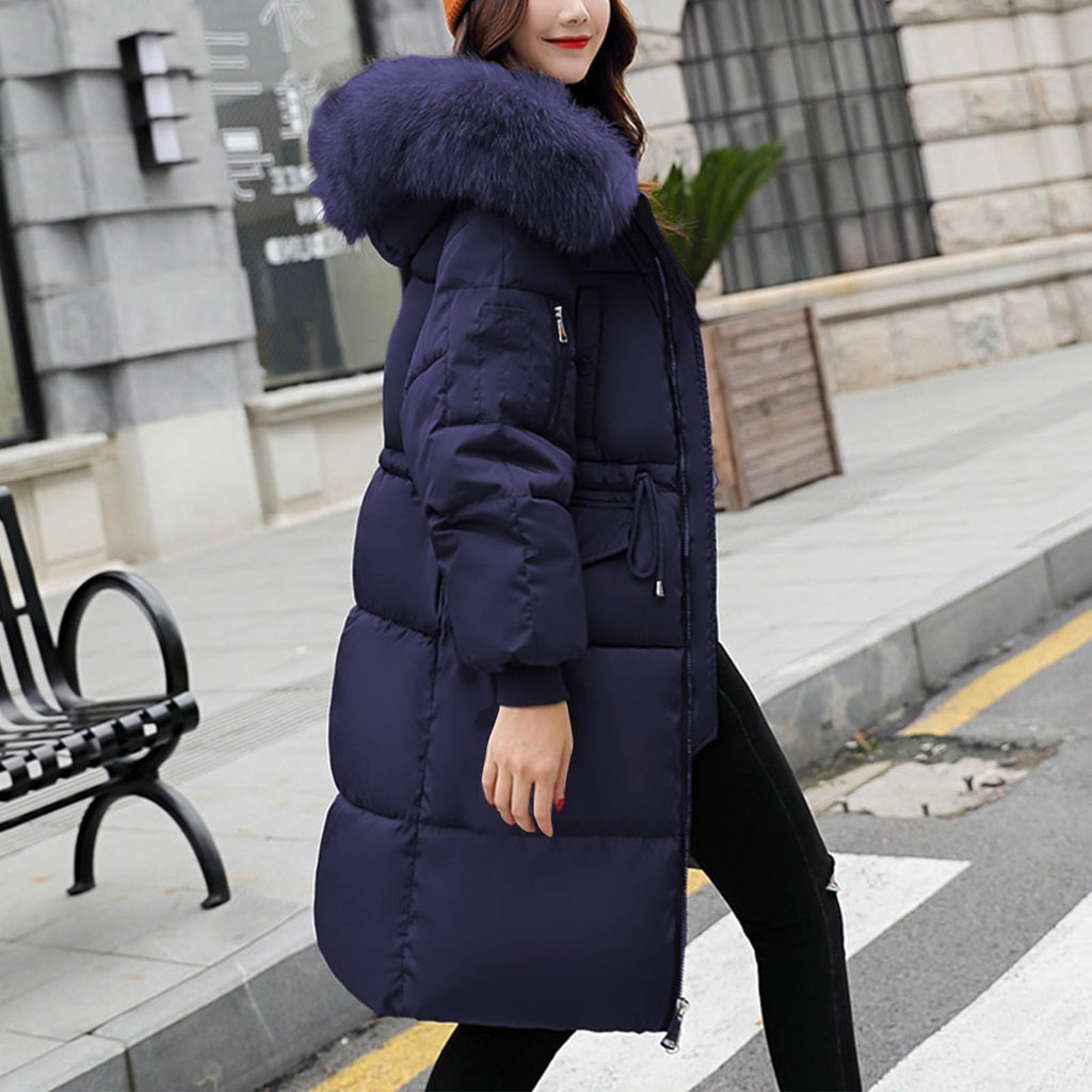 Women's Warm Winter Coat with Hood Thick Padded Jacket Winter Cotton Jacket with Hood, Plush Outer Coat with Waist, Ski Coat and