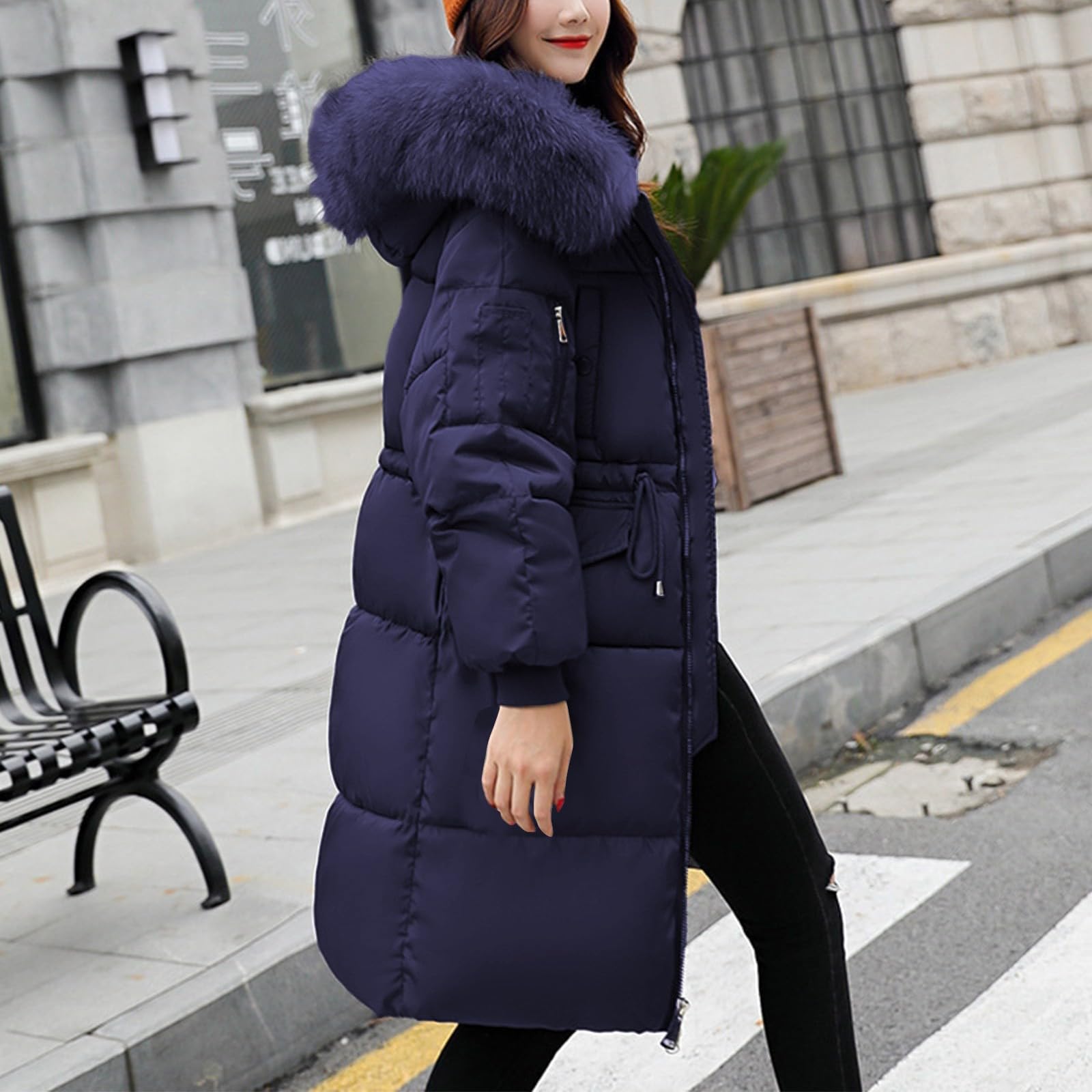 Women's Warm Winter Coat with Hood Thick Padded Jacket Winter Cotton Jacket with Hood, Plush Outer Coat with Waist, Ski Coat and