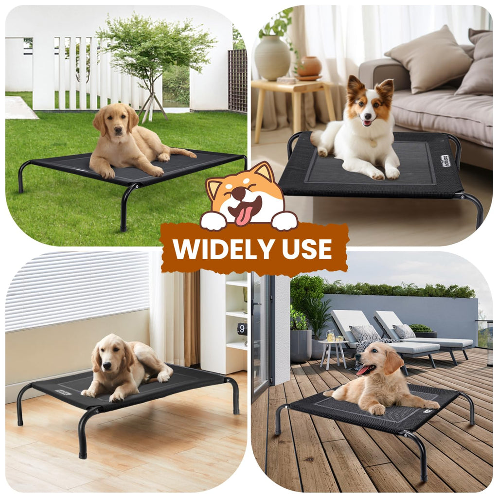 Nobleza Washable Raised Dog Bed, Cooling and Breathable for Outdoor and Indoor, Robust, Grey, L, 124 x 90 x 20 cm