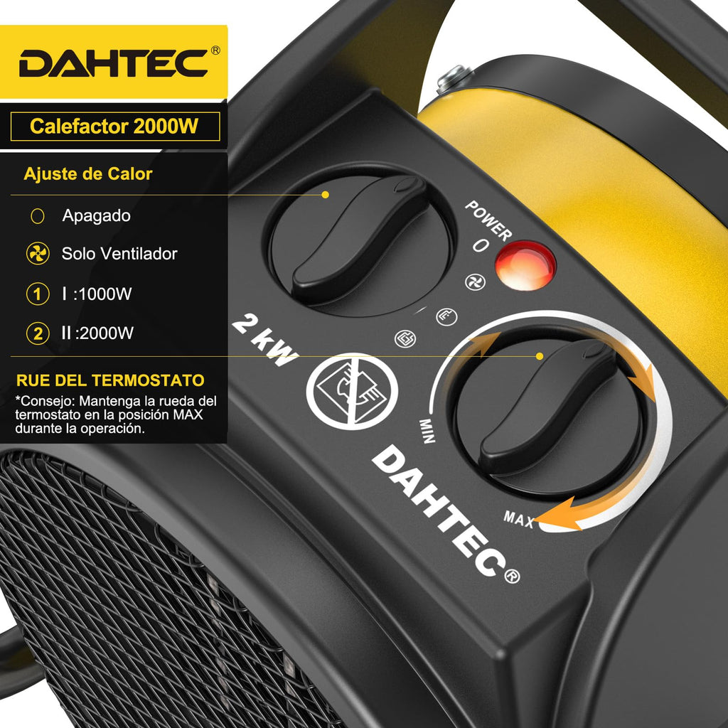 Ceramic Heater 2000W - Low Consumption - Portable Electric Radiator - Fast Heating in 3 s - Suitable for Homes, Bathrooms and Construction Sites