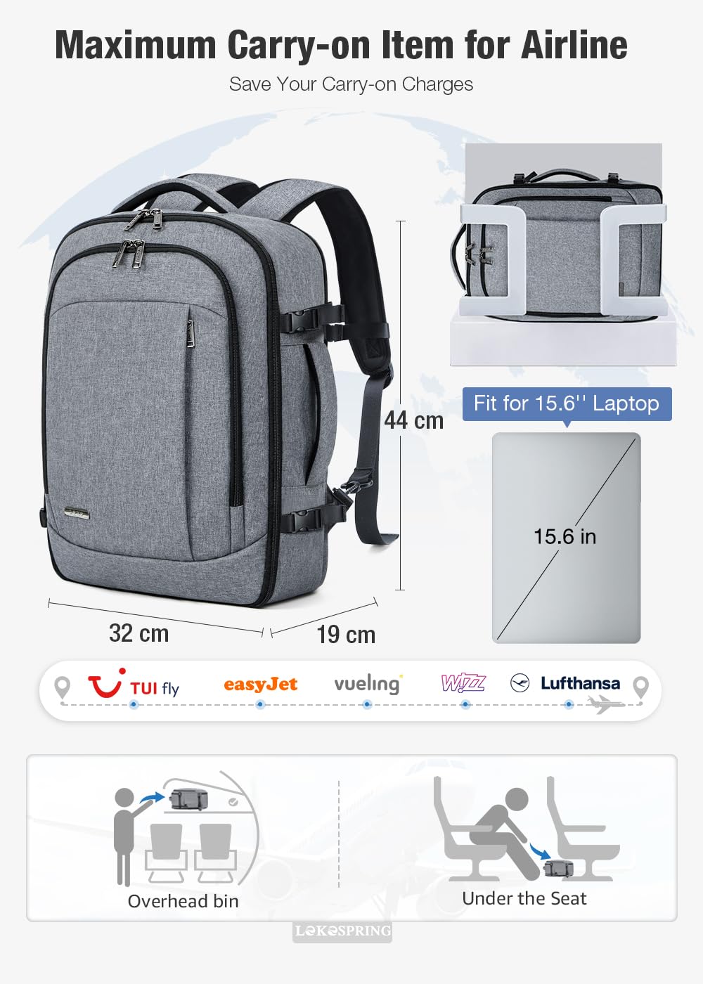 Travel Backpack Cabin Airplane 40x20x25 | Travel Backpack Woman Man - Travel Suitcases Cabin with 6 Organizer Bags - Holidays Business Travel School