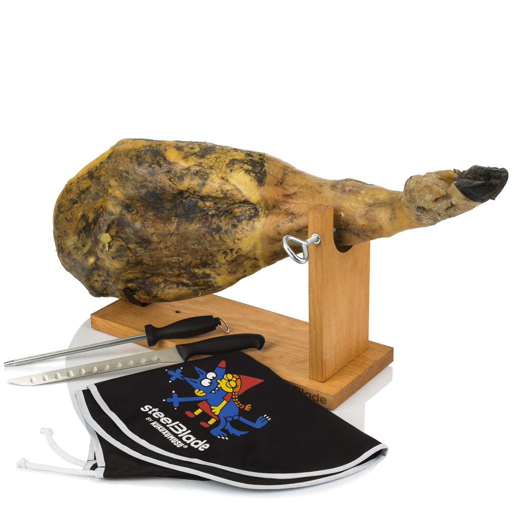 Ham Holder + Kukuxumusu Ham Cover + Ham Knife and Chaira – Ham Holder Made in Spain