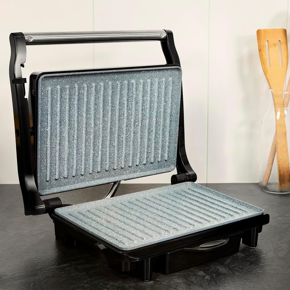 Cecotec Rock'Ngrill 1500 Rapid Electric Grill, 1500 W, Rockstone Coating, Height Adaptable Top Plate, Grease Tray, Eco Coating, 12.4X30.8X33.2 Cm