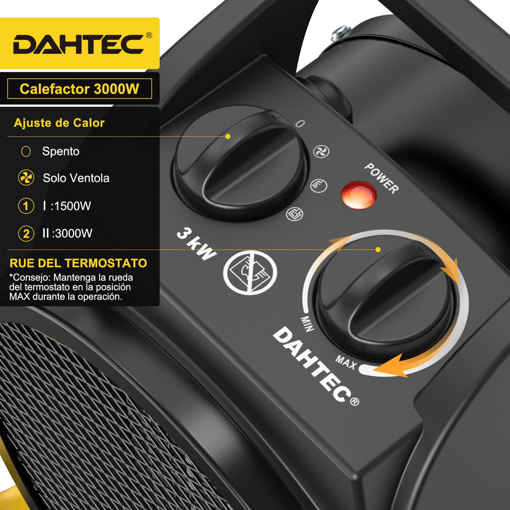 Ceramic Heater 2000W - Low Consumption - Portable Electric Radiator - Fast Heating in 3 s - Suitable for Homes, Bathrooms and Construction Sites