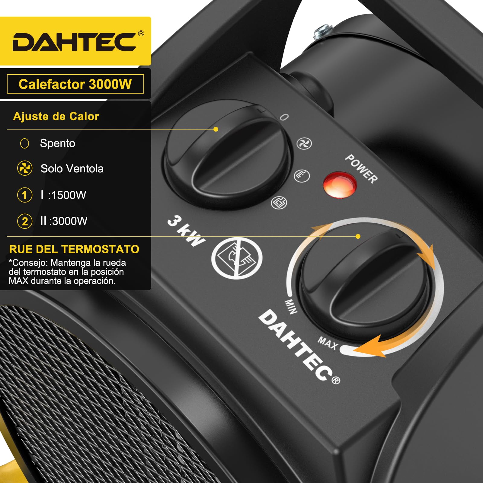 Ceramic Heater 2000W - Low Consumption - Portable Electric Radiator - Fast Heating in 3 s - Suitable for Homes, Bathrooms and Construction Sites