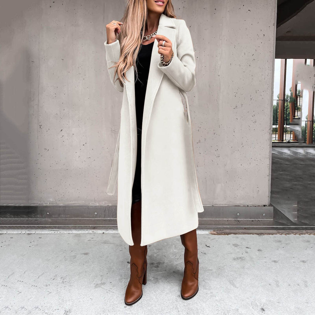 Women's Long Winter Coat, Warm Wool Jacket, Elegant Windbreaker with Thin Lapel, Transitional Fashion