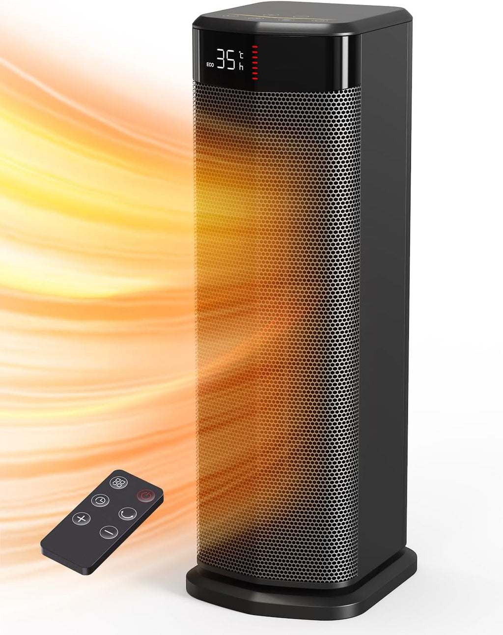 Low Consumption Heater, 2000W PTC Heater, 4 Modes, ECO Mode, Thermostat, 90° Oscillation, 24H Timer, Remote Control, Tip-Over Protection and Overheating for Indoor