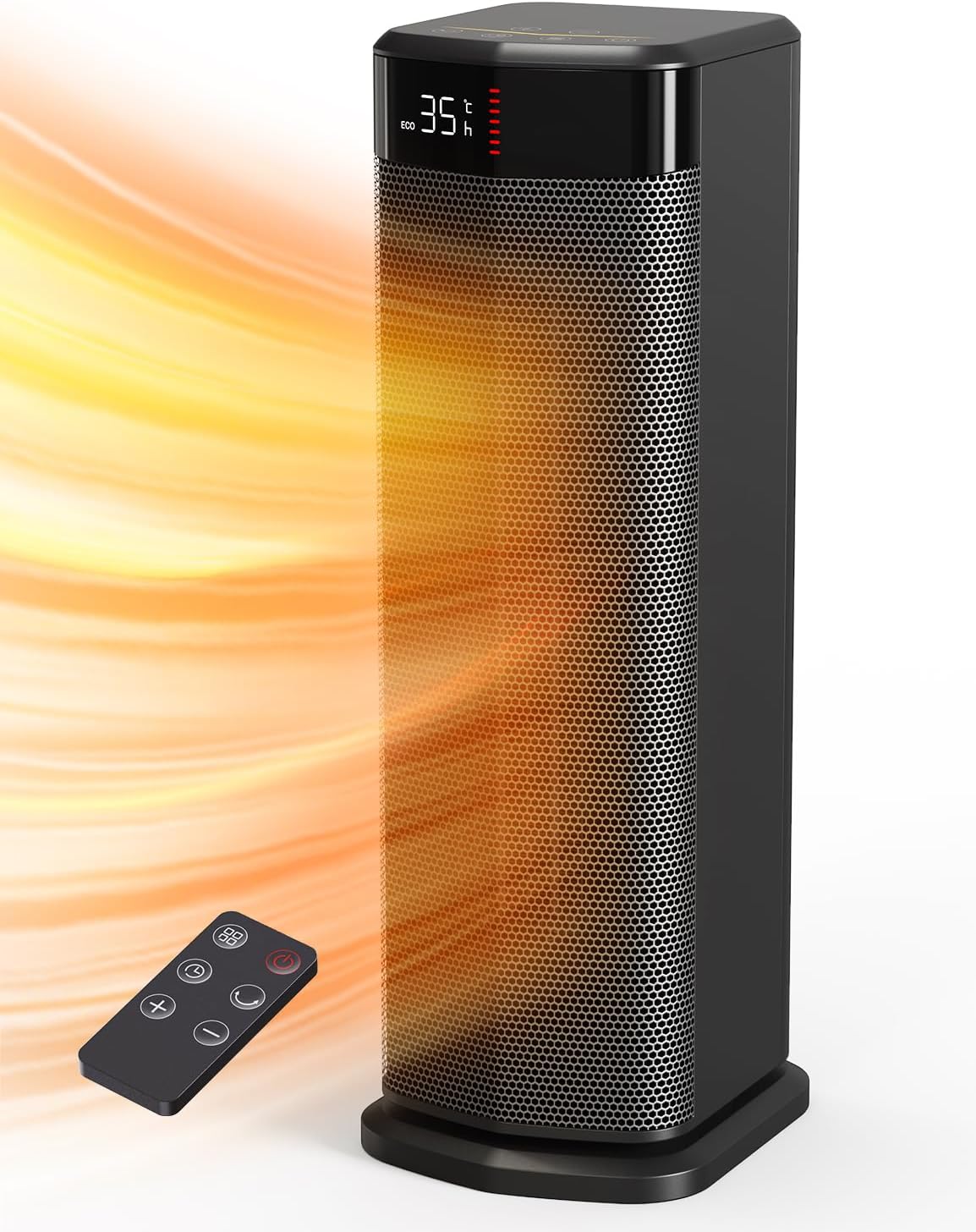 Low Consumption Heater, 2000W PTC Heater, 4 Modes, ECO Mode, Thermostat, 90° Oscillation, 24H Timer, Remote Control, Tip-Over Protection and Overheating for Indoor