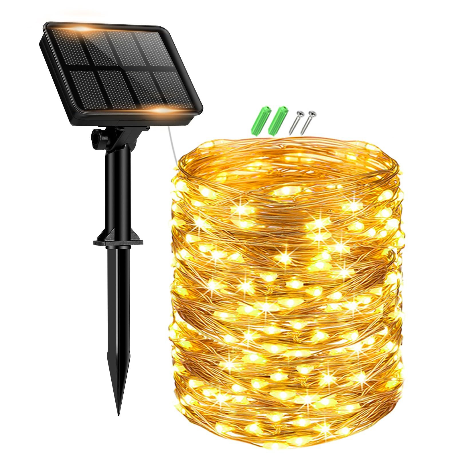 btfarm 2 Pack of Outdoor Solar String Lights, Fully 30M 300 LED, 8 Modes String Lights Decoration for Terrace, Parties, Weddings, Patio, Gardens (Warm White)