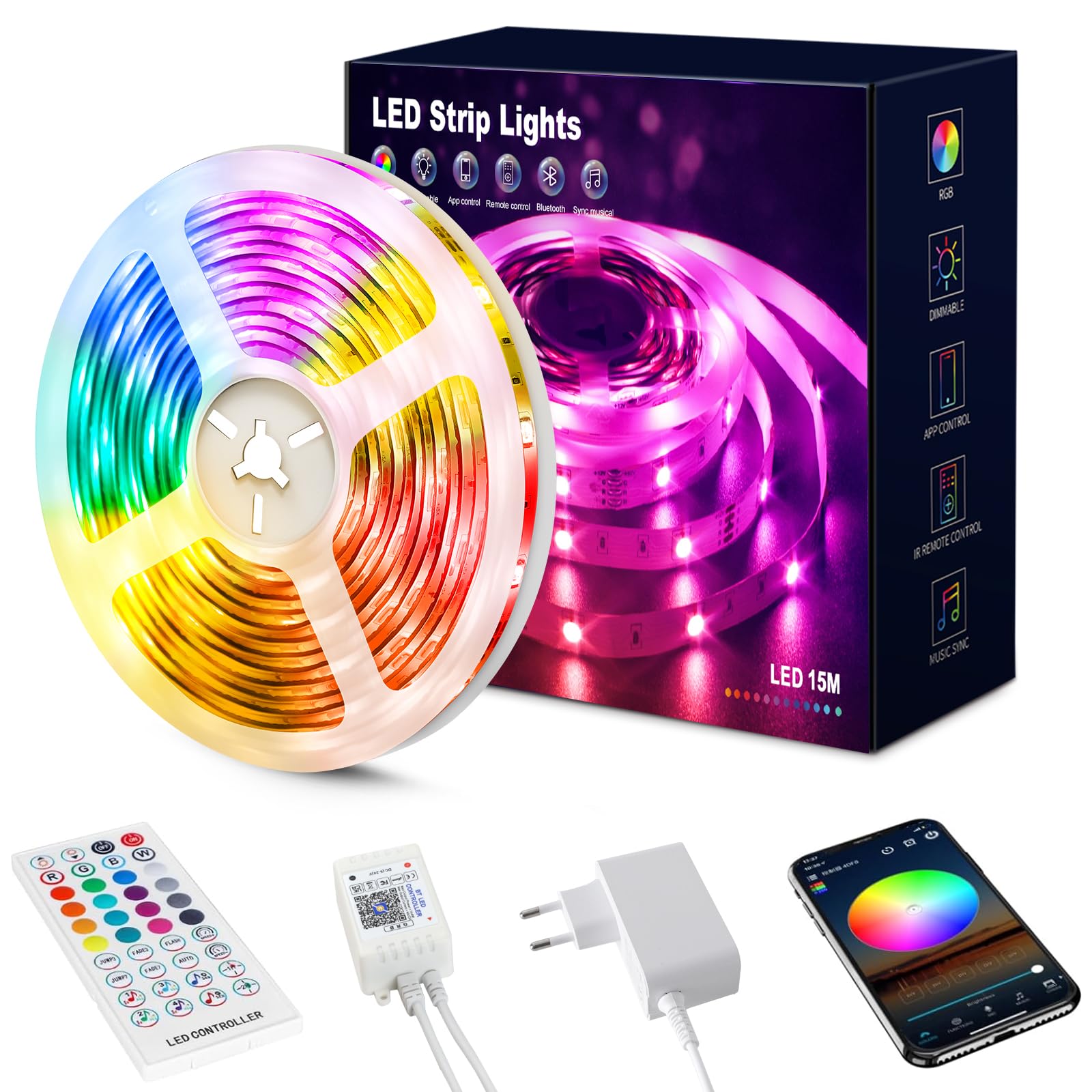 LED Strips 20 Metres RGB 5050, LED Lights with App and Controller, Sync with Music, Ideal for LED Lights, Room Lights, Party Decoration and Christmas (10 m x 2)