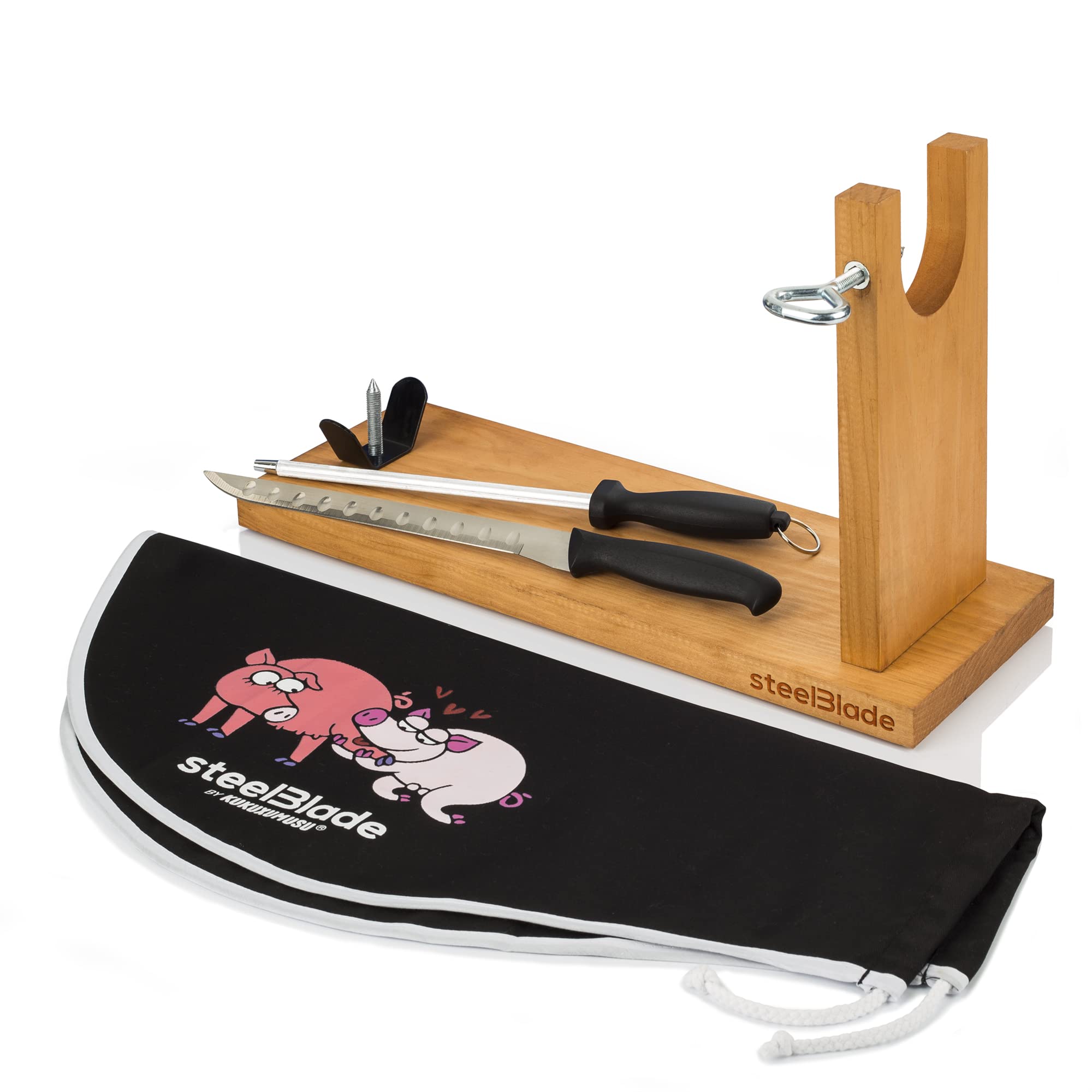 Ham Holder + Kukuxumusu Ham Cover + Ham Knife and Chaira – Ham Holder Made in Spain