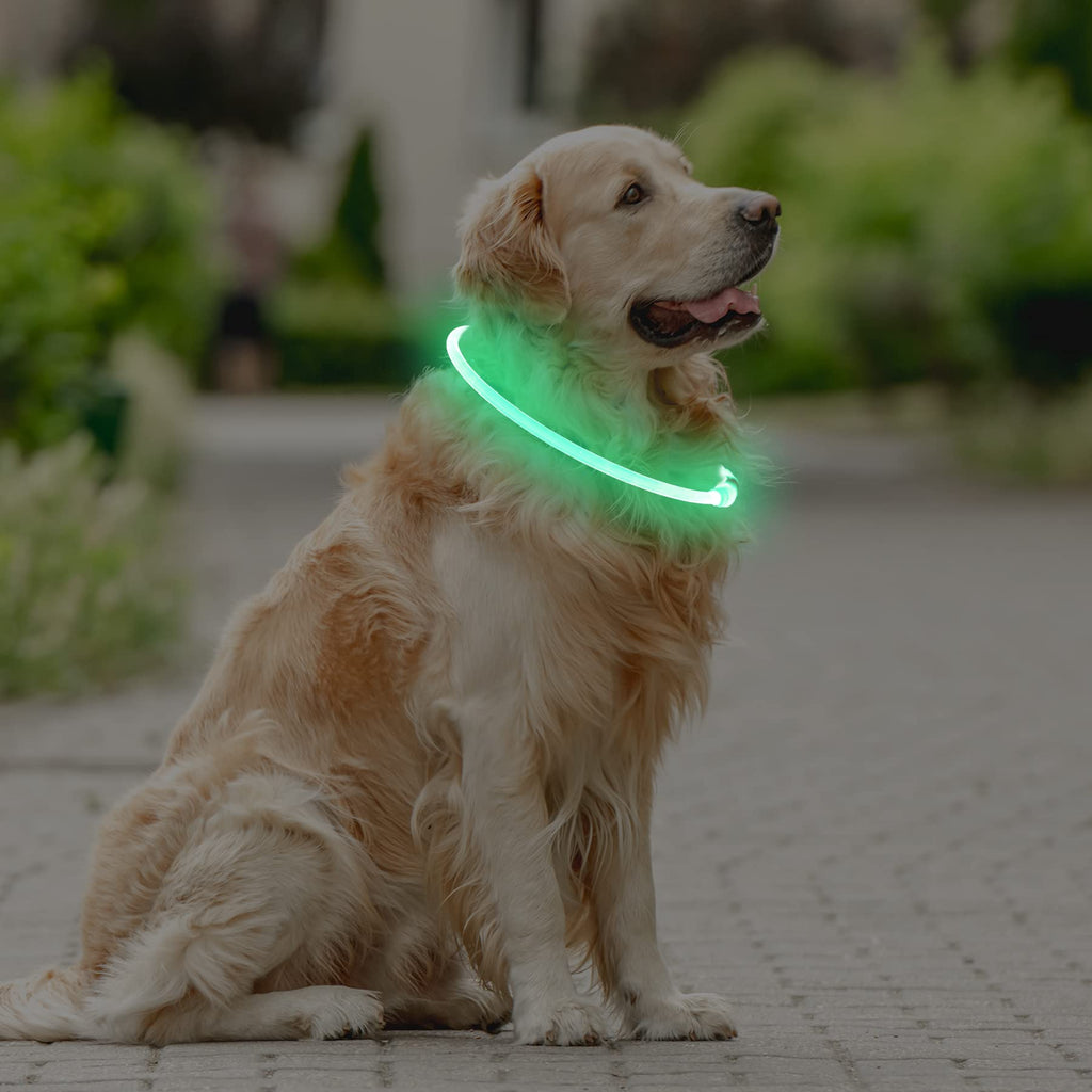 Coolzon Rechargeable and Waterproof Luminous Dog Collar with 3 Light Modes, Adjustable Length LED Collars for Dogs Cats Small Medium Large, Red