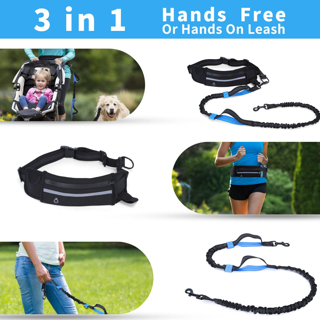Nobleza Elastic Hands-Free Dog Leash with Pocket, Retractable Dog Leash with Double Elastic Rope, Adjustable Belt, Reflective Band