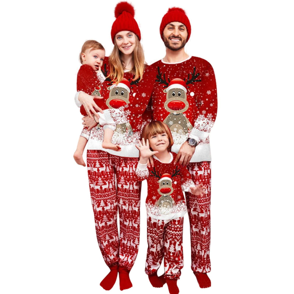 Christmas Family Pajamas, Christmas Family Pajamas Set, Long Sleepwear, Sleeping Sleeves, Cute Elk Print, Suitable for Women, Men, Kids and Baby, Red