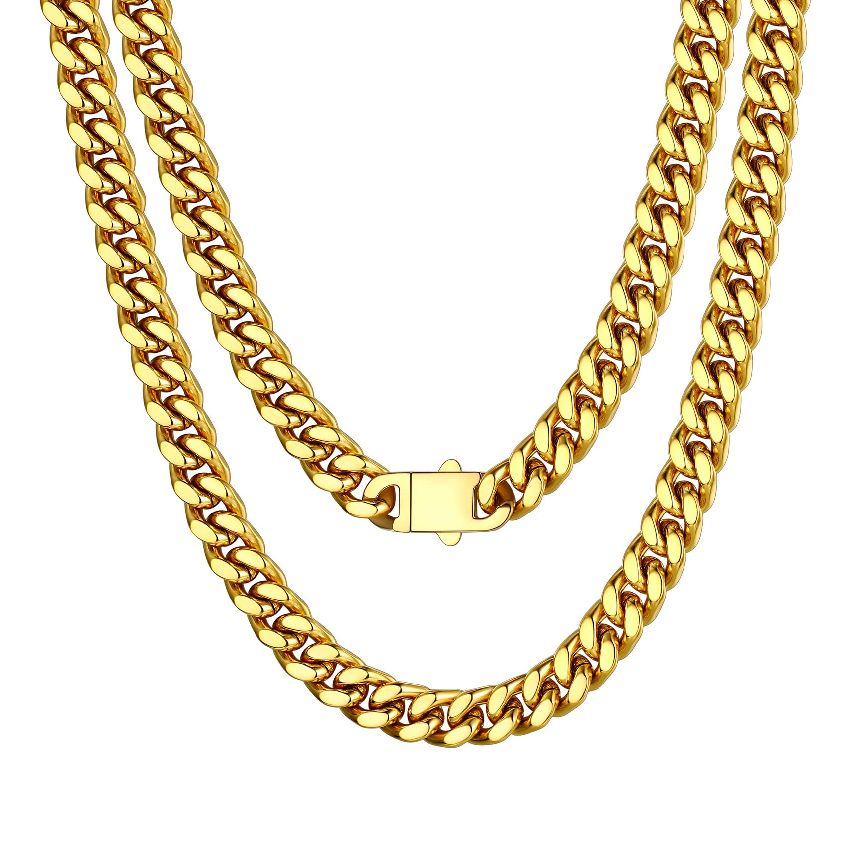 Bestyle Cuban Chain Necklace 5 mm/7 mm/9 mm/12 mm Width Necklace Cuban Miami Chain Length 45-76 cm Necklace Stainless Steel Cuban Chain Silver/Gold/Black Hip Hop Rock Punk Chain