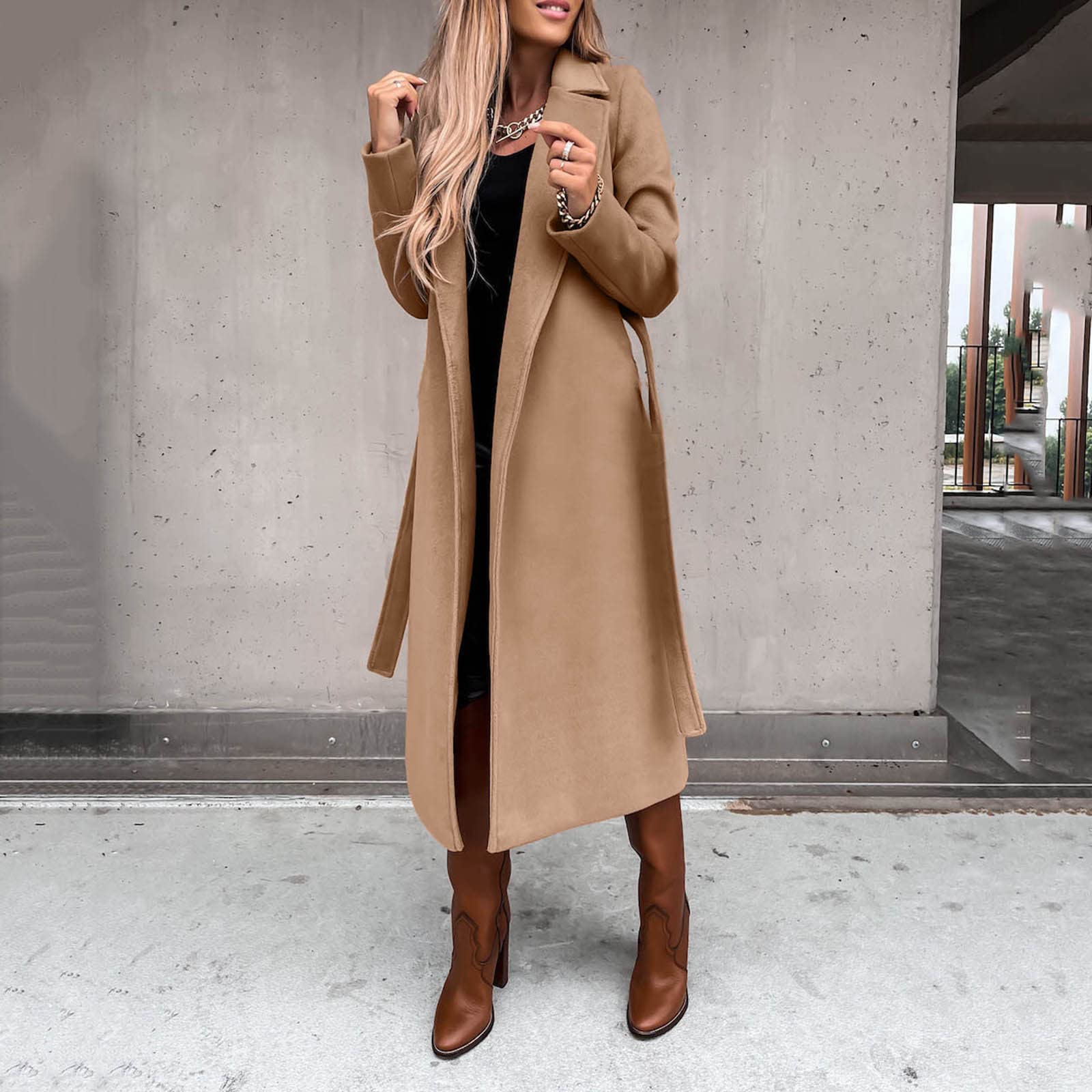 Women's Long Winter Coat, Warm Wool Jacket, Elegant Windbreaker with Thin Lapel, Transitional Fashion
