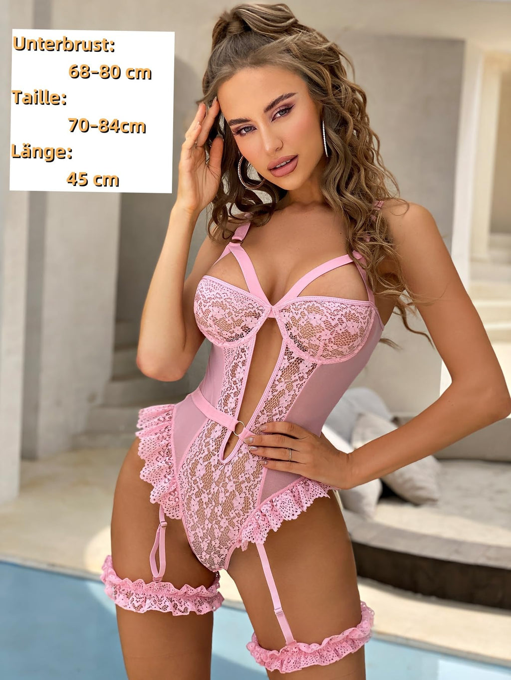 Women's Sexy Lingerie Erotic Lingerie Babydoll Lace Bodysuit with Garter Belt Lace Push Up Bra 2 Thigh Cuffs Lingerie Set Teddy Lingerie V Neck Nightwear