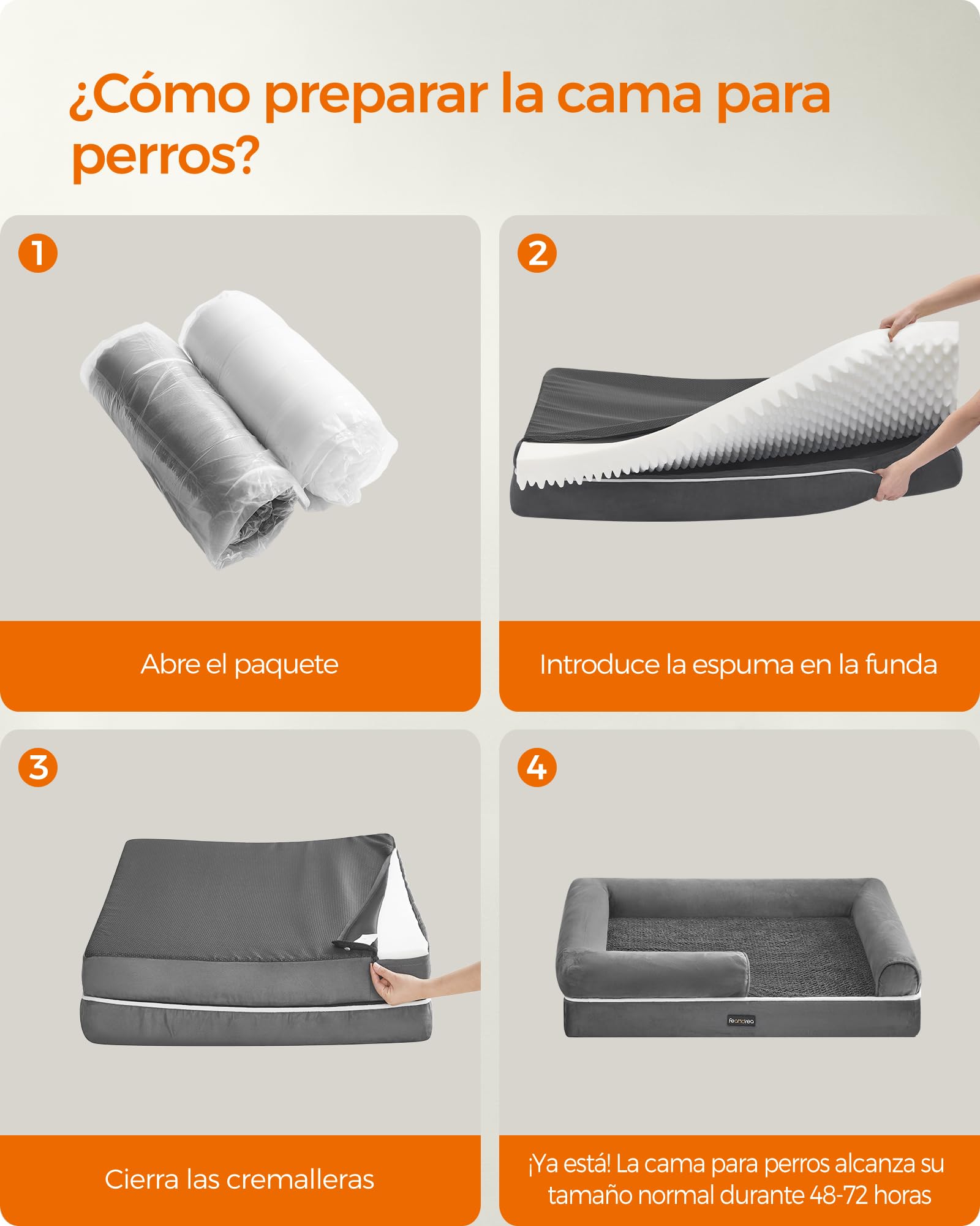 Feandrea Orthopedic Dog Bed, Sofa, Pet Bed, Soft Padding, Raised Edges, Removable and Washable Cover, 122 x 85 x 20 cm, Non-Slip, Osucro Grey PGW078G01