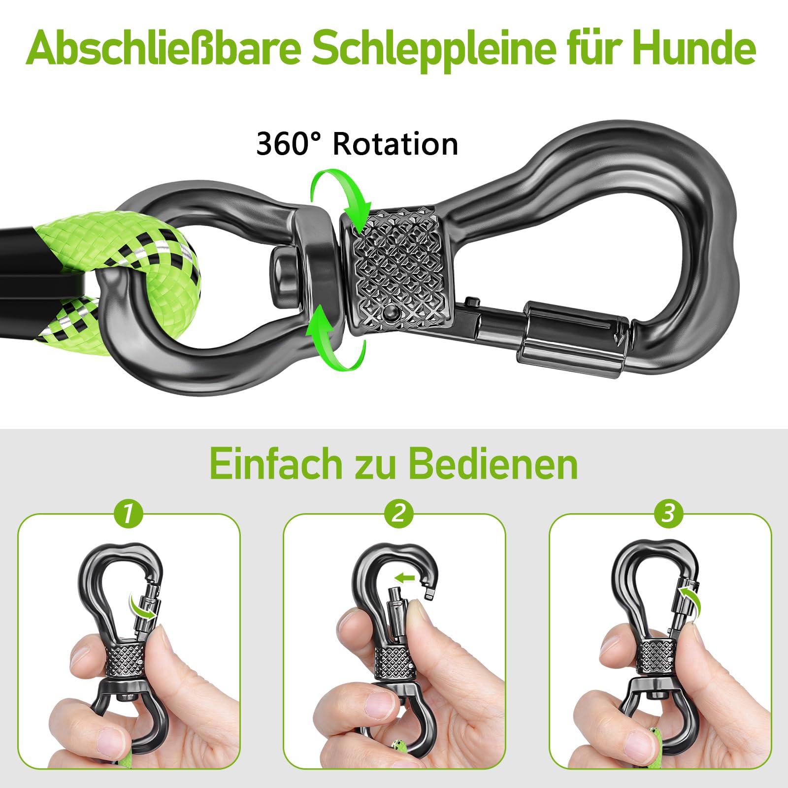 X XBEN Dog Training Lead, 1.5 m, 3 m, 5 m, 6 m, 10 m, 15 m, 20 m, 25 m, 30 m, Long Dog Leash with Lockable Hook, Training Leash for Large and Small Dogs, Reflective and Durable