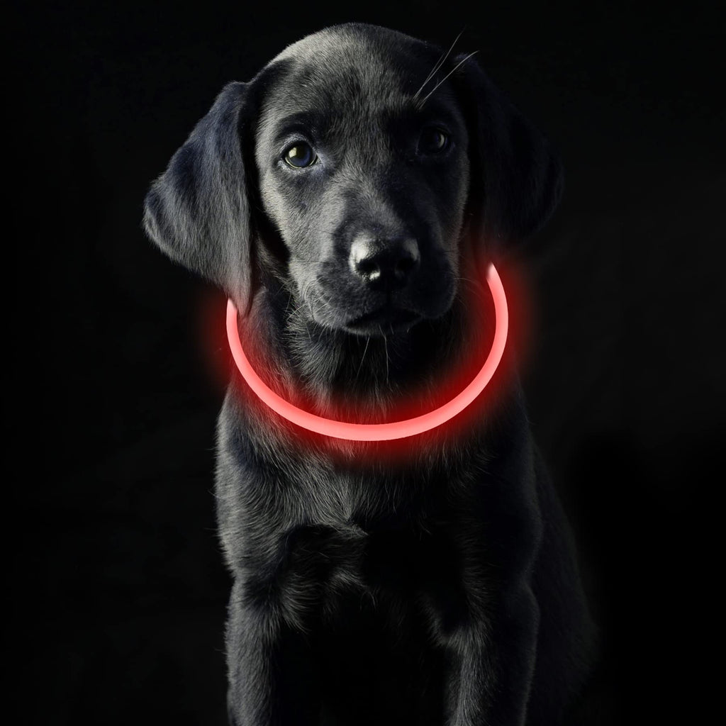 Coolzon Rechargeable and Waterproof Luminous Dog Collar with 3 Light Modes, Adjustable Length LED Collars for Dogs Cats Small Medium Large, Red