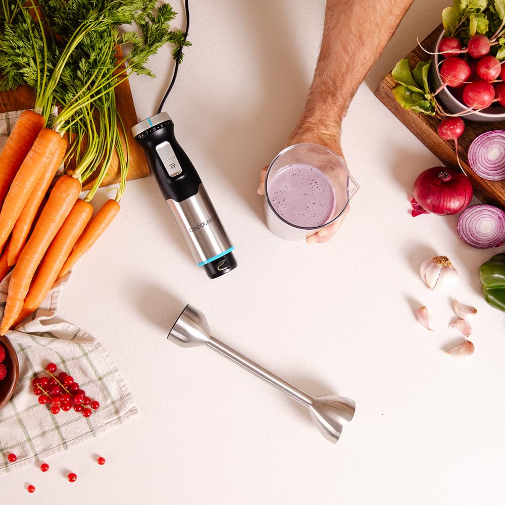 Cecotec Power TitanBlack 1500 XL PerfectCream&Crush Hand Blender, 1500 W, CrossBlades Technology with 4-Blade Blades, XL Foot, Includes Chopper, Whisk Sticks and Masher