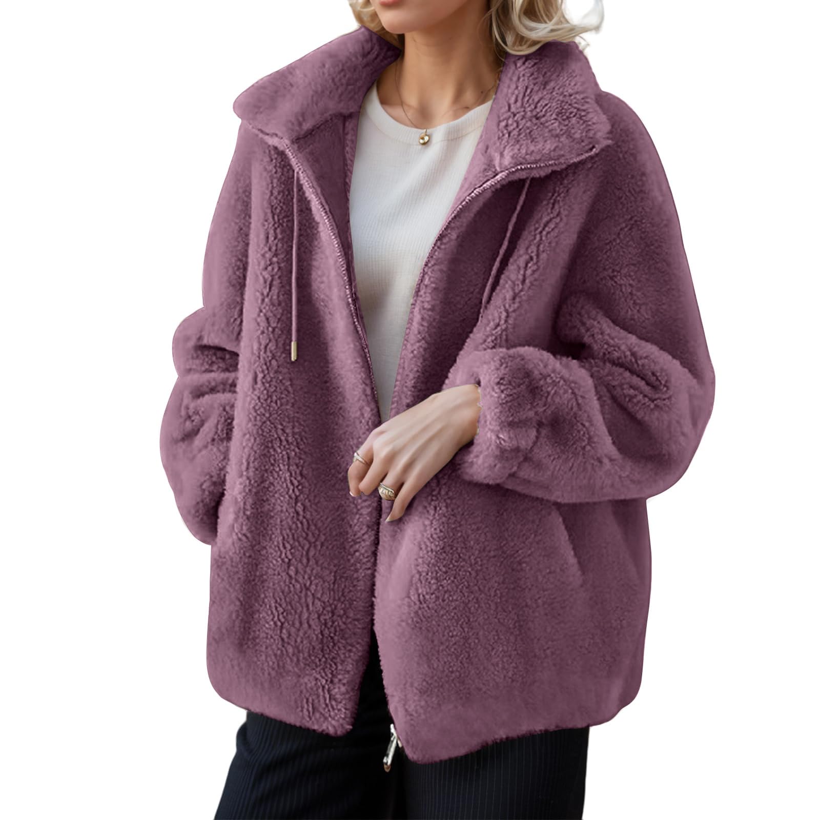 Women's Winter Fleece Jacket Winter Plus Size Transition Jacket with Hood Thermal Parka Hoodie Elegant Clothes