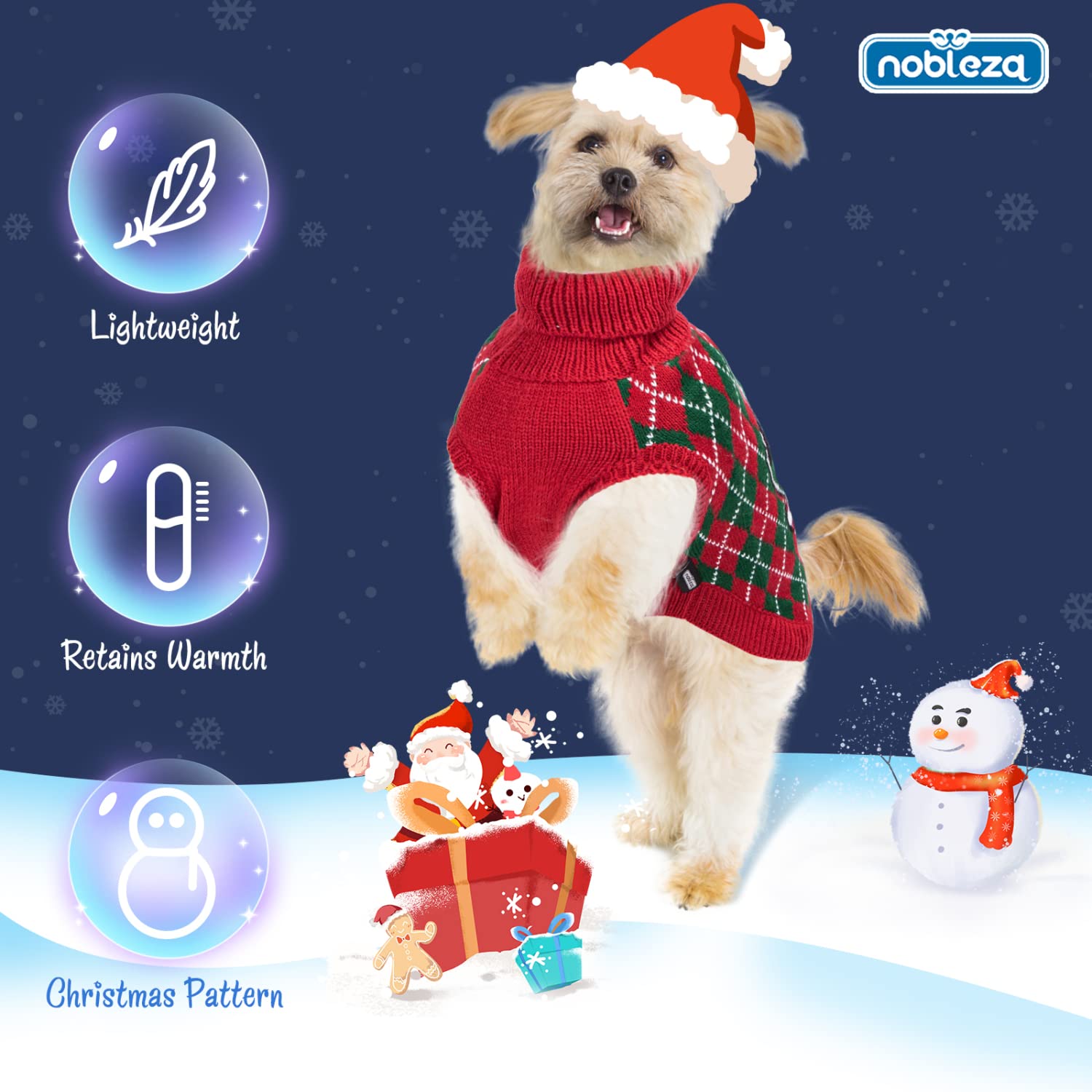 Nobleza - Christmas Dog Sweaters and Kittens, Pet Sweater, Warm Winter Clothes Suitable for Small and Medium Dogs (Red, S)