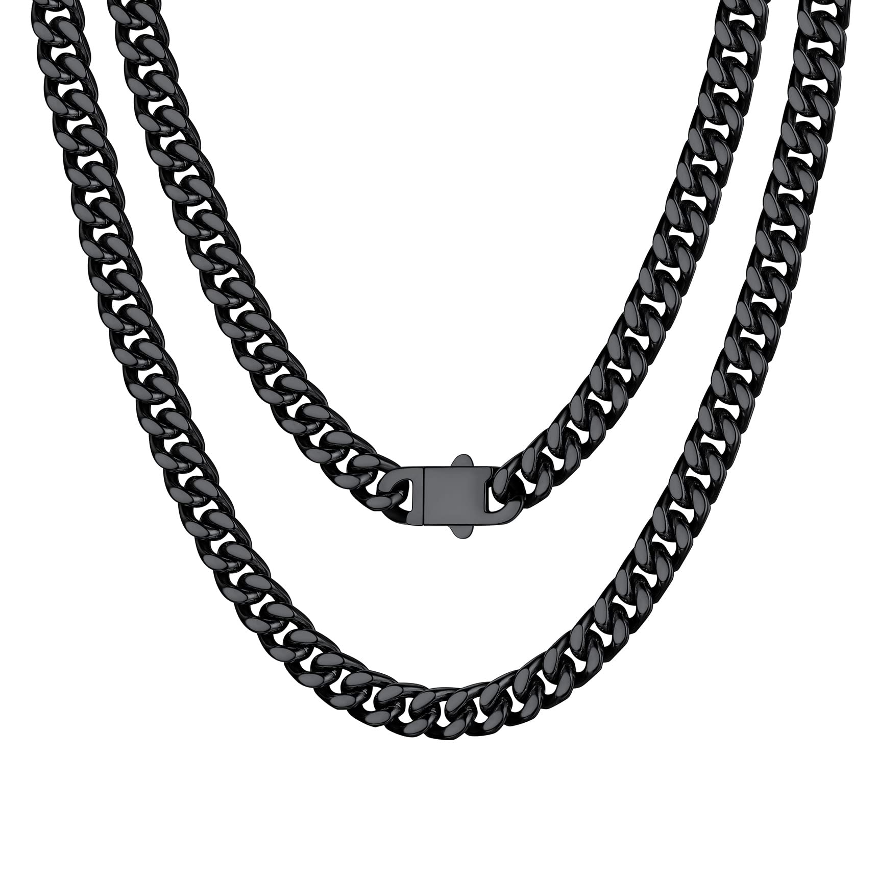 Bestyle Cuban Chain Necklace 5 mm/7 mm/9 mm/12 mm Width Necklace Cuban Miami Chain Length 45-76 cm Necklace Stainless Steel Cuban Chain Silver/Gold/Black Hip Hop Rock Punk Chain