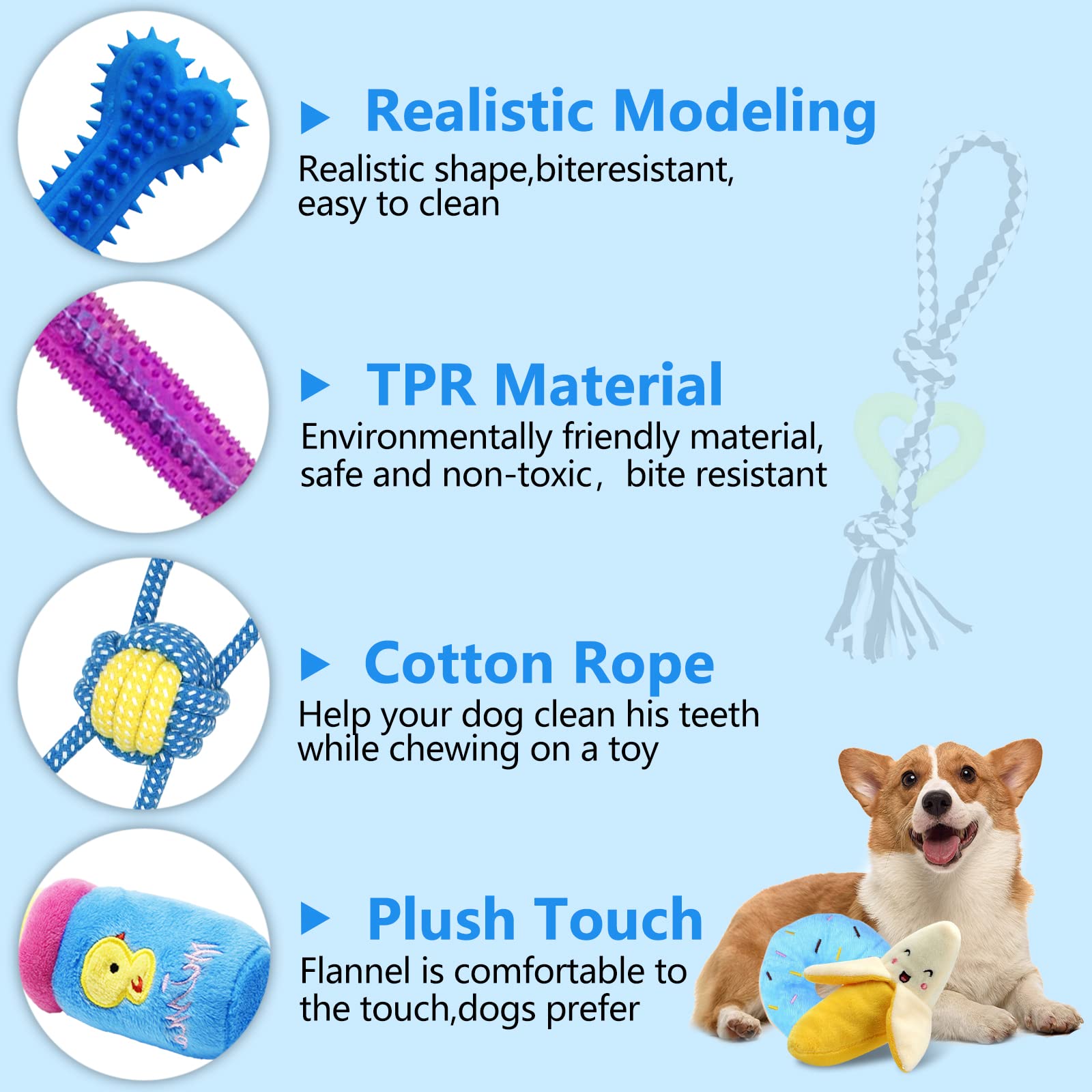 Toys for Dogs, Interactive Toys Set of 15 Pieces Toy for Dogs, Ecological, Safe and Durable Dog Toy, Can Be Used to Clean the Teeth of Dogs