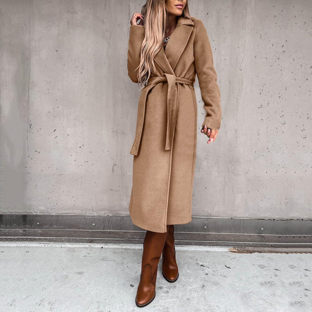 Women's Long Winter Coat, Warm Wool Jacket, Elegant Windbreaker with Thin Lapel, Transitional Fashion