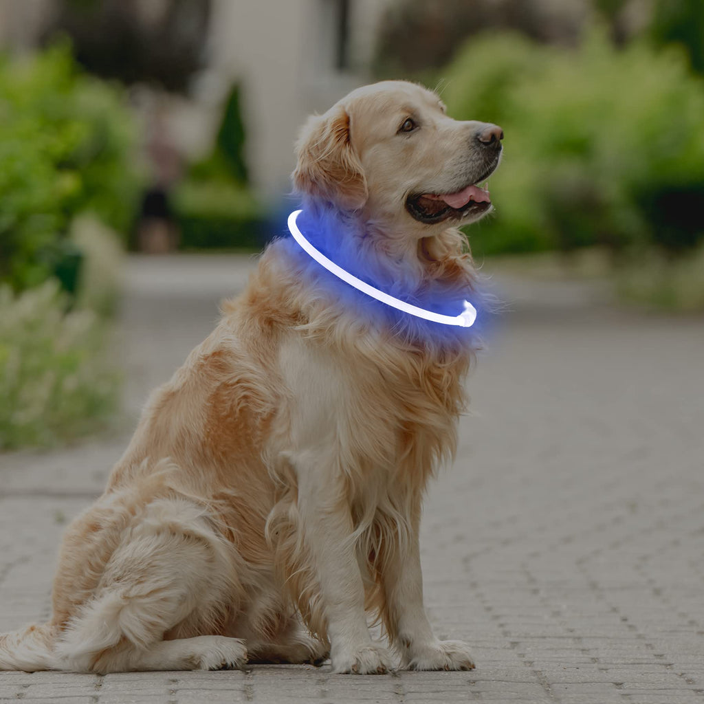 Coolzon Rechargeable and Waterproof Luminous Dog Collar with 3 Light Modes, Adjustable Length LED Collars for Dogs Cats Small Medium Large, Red