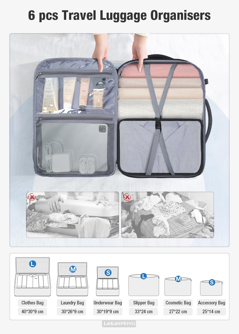 Travel Backpack Cabin Airplane 40x20x25 | Travel Backpack Woman Man - Travel Suitcases Cabin with 6 Organizer Bags - Holidays Business Travel School