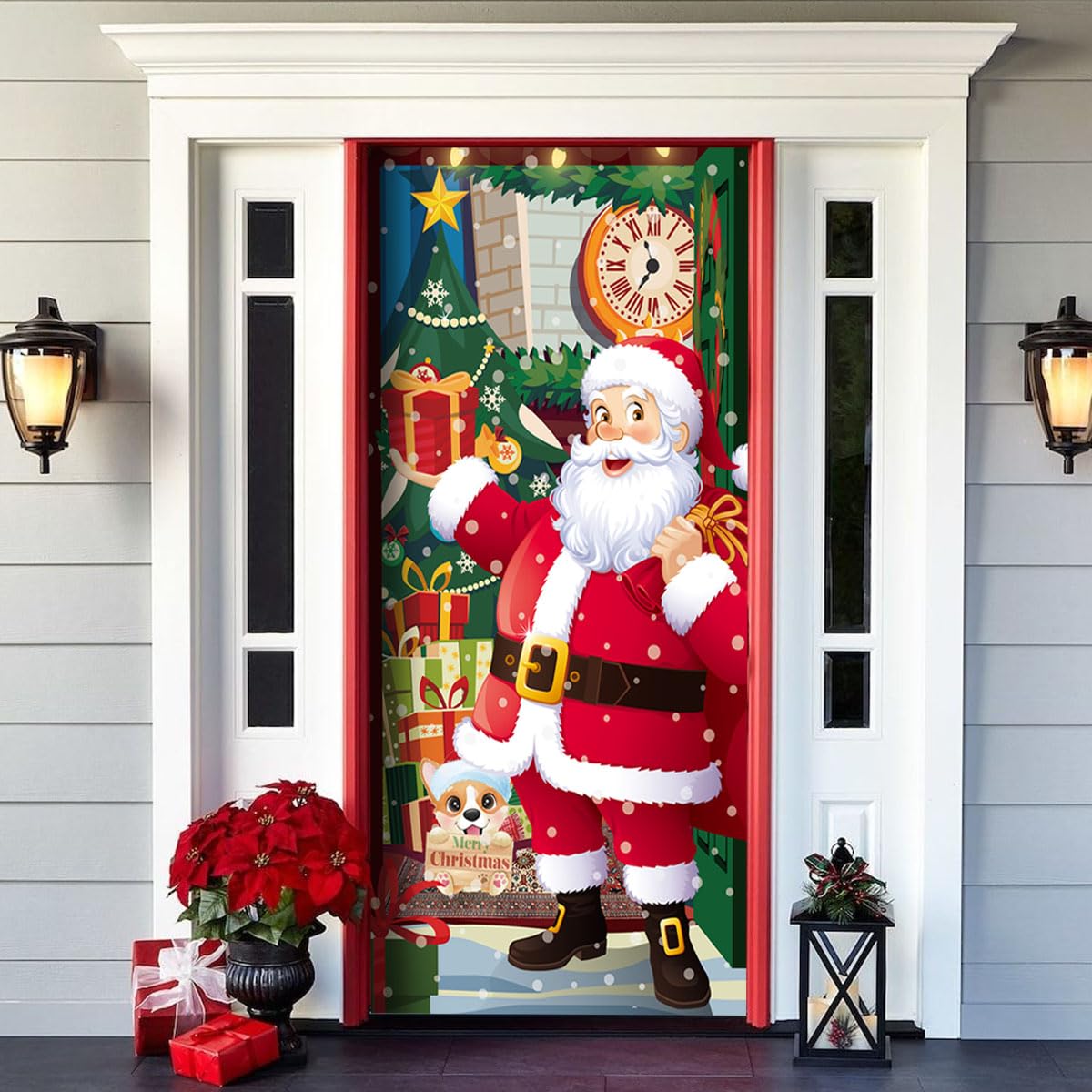 Christmas Door Decoration Santa Claus Hanging Banner Backdrop, Christmas Banner for Home Front Door Decoration -90 x 180 cm