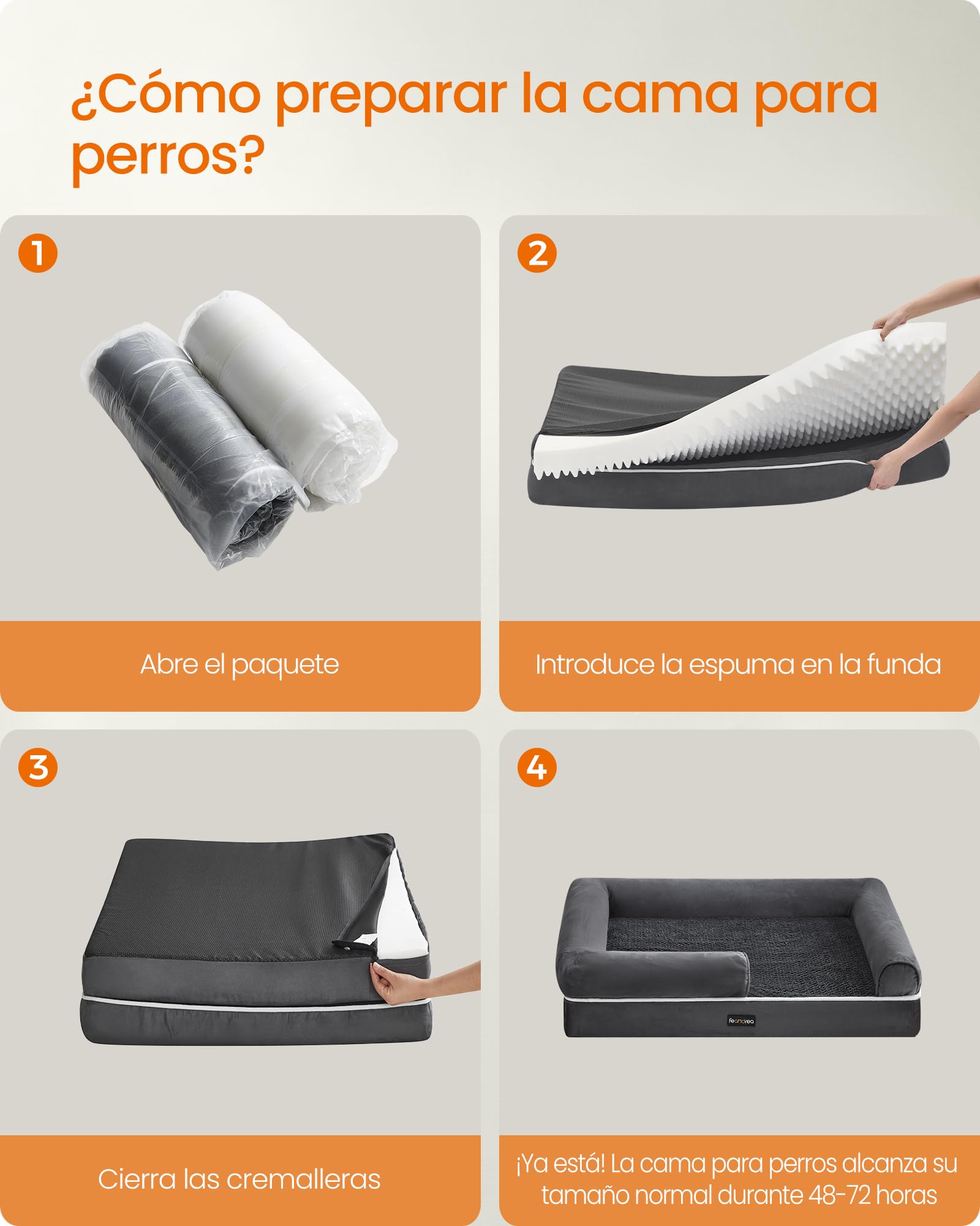 Feandrea Orthopedic Dog Bed, Sofa, Pet Bed, Soft Padding, Raised Edges, Removable and Washable Cover, 122 x 85 x 20 cm, Non-Slip, Osucro Grey PGW078G01