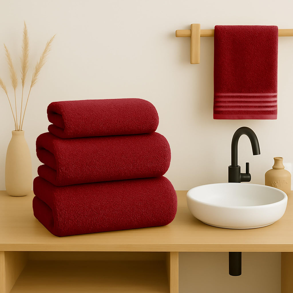 500 g Plain Full Bath Towel Set – Large and Small Terry Towels, 100% Cotton – Pack (2 Washbasin + 2 Shower) – High Absorption – Cotton Towel – Grass