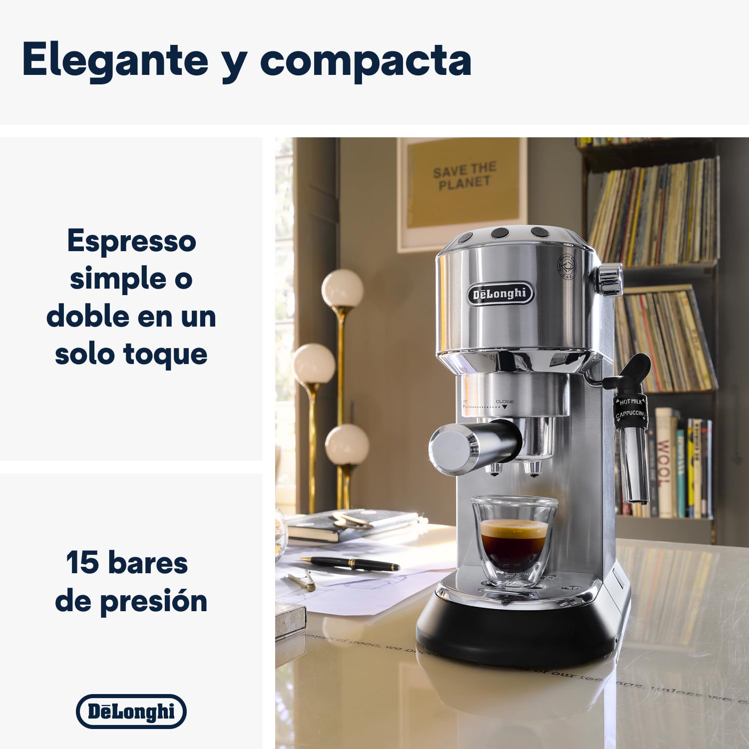 De'Longhi Dedica – Stainless Steel Pump Coffee Maker for Ground Coffee or Single Serve Coffee Maker, Espresso and Cappuccino, 1.3 Liter Reservoir, Anti-Drip System, EC685.BK, Black