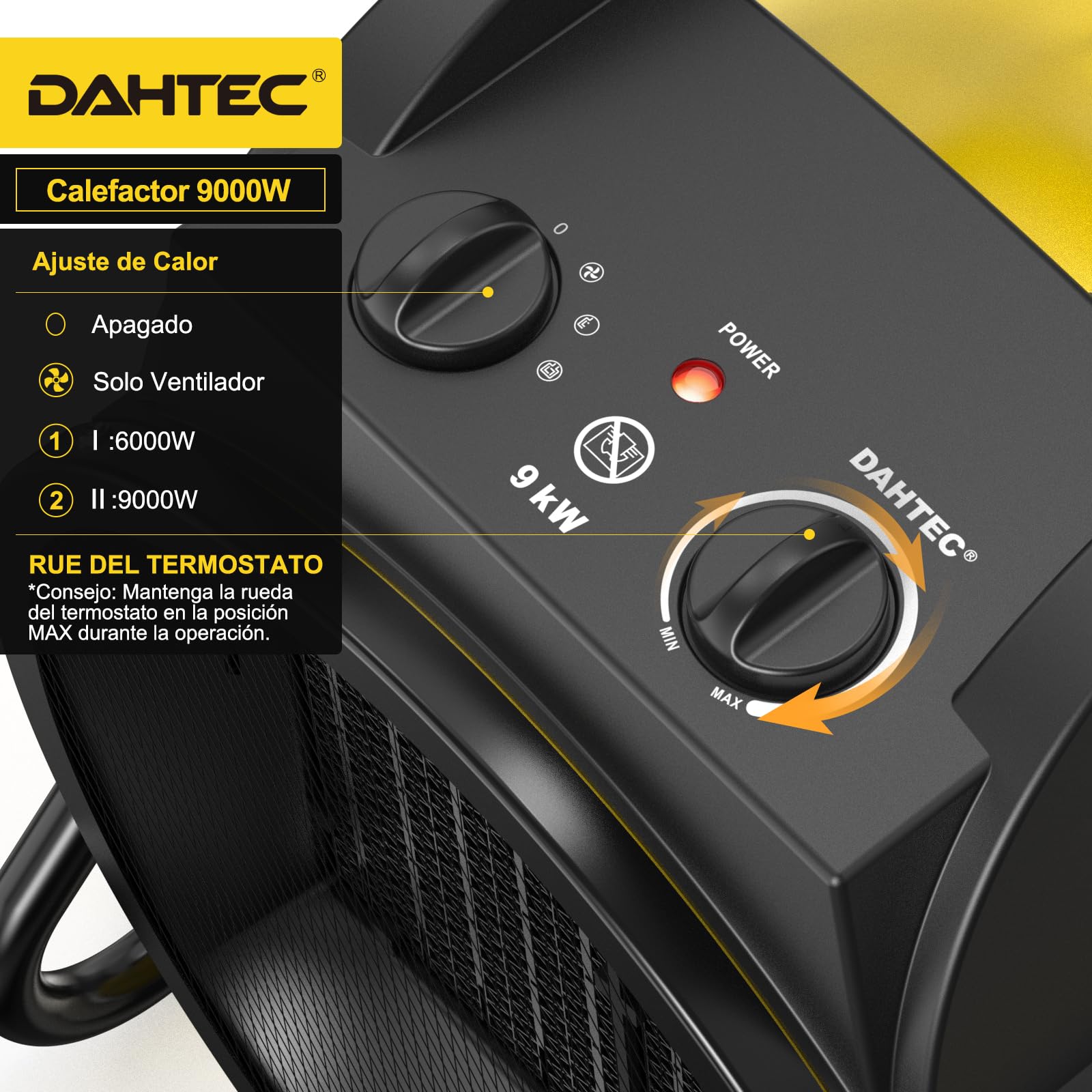 Ceramic Heater 2000W - Low Consumption - Portable Electric Radiator - Fast Heating in 3 s - Suitable for Homes, Bathrooms and Construction Sites