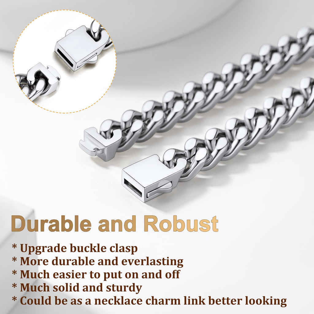 Bestyle Cuban Chain Necklace 5 mm/7 mm/9 mm/12 mm Width Necklace Cuban Miami Chain Length 45-76 cm Necklace Stainless Steel Cuban Chain Silver/Gold/Black Hip Hop Rock Punk Chain