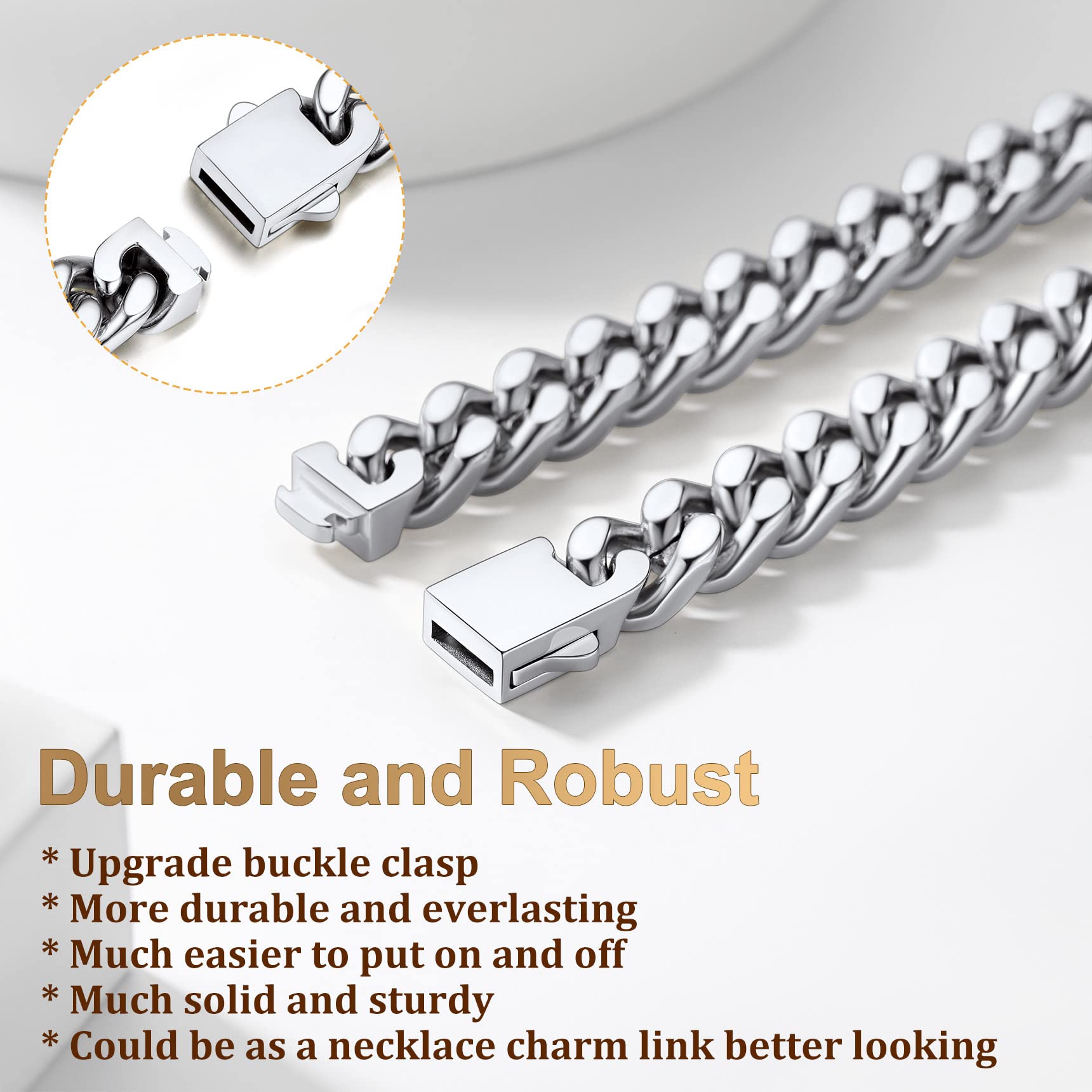 Bestyle Cuban Chain Necklace 5 mm/7 mm/9 mm/12 mm Width Necklace Cuban Miami Chain Length 45-76 cm Necklace Stainless Steel Cuban Chain Silver/Gold/Black Hip Hop Rock Punk Chain