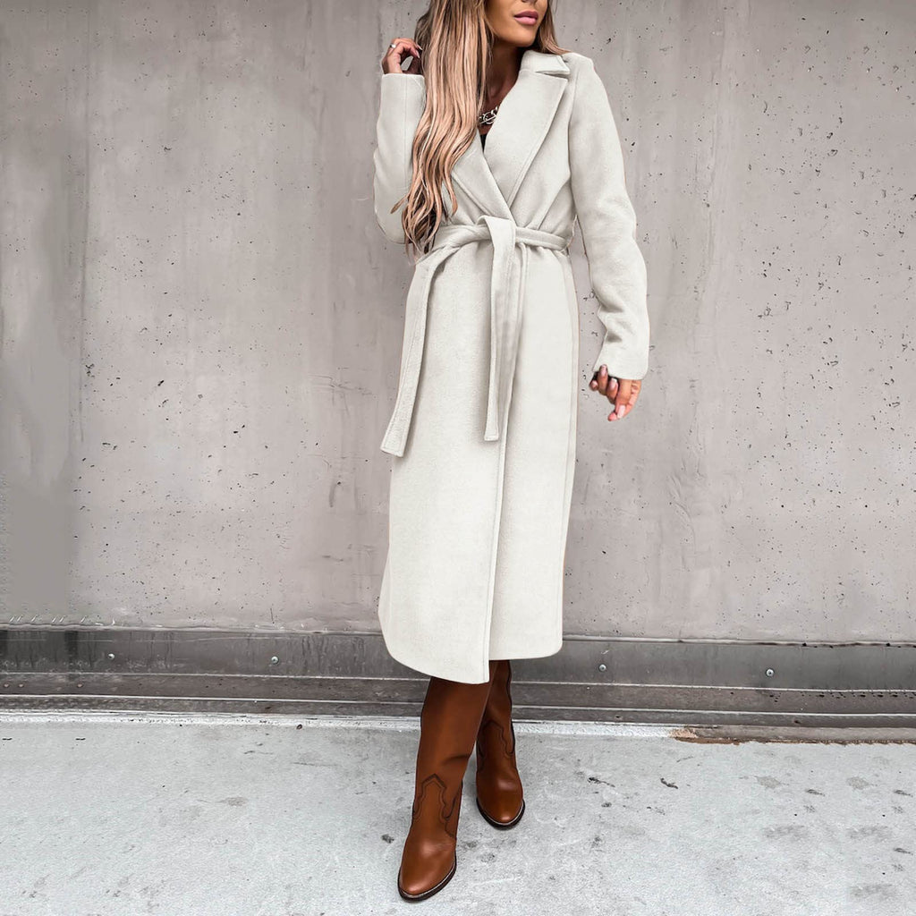 Women's Long Winter Coat, Warm Wool Jacket, Elegant Windbreaker with Thin Lapel, Transitional Fashion