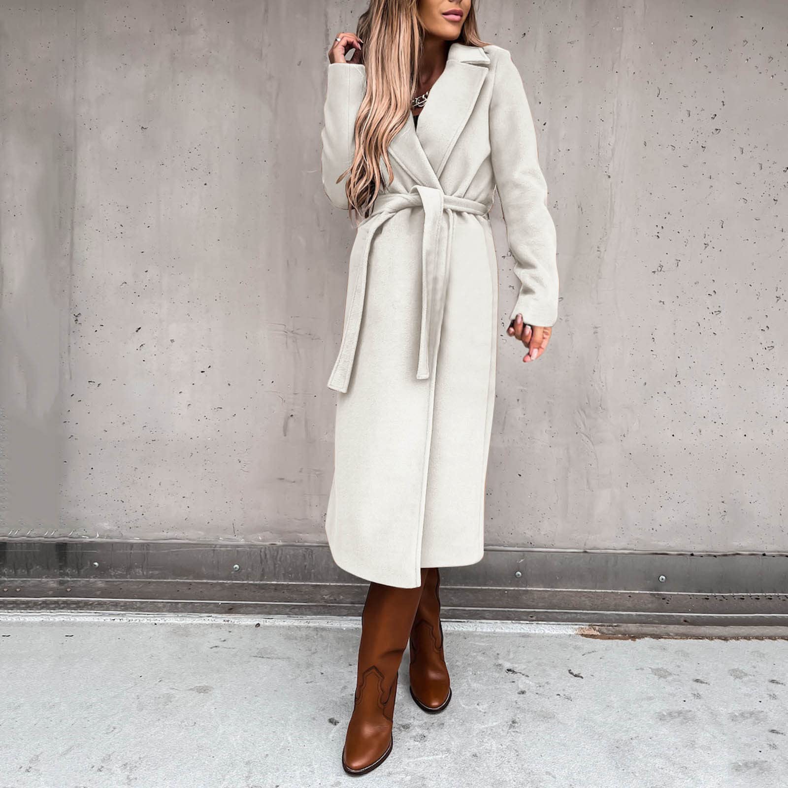 Women's Long Winter Coat, Warm Wool Jacket, Elegant Windbreaker with Thin Lapel, Transitional Fashion