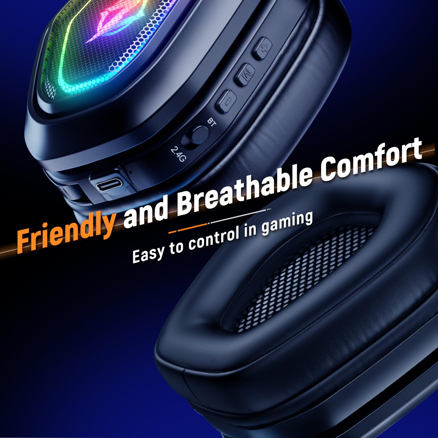 Ozeino Wireless Gaming Headset for PC/Ps5/Ps4, 2.4GHz Wireless+Bluetooth Wireless Gaming Headphones, Low Latency Lossless Sound Quality, 30Hr+ Duration