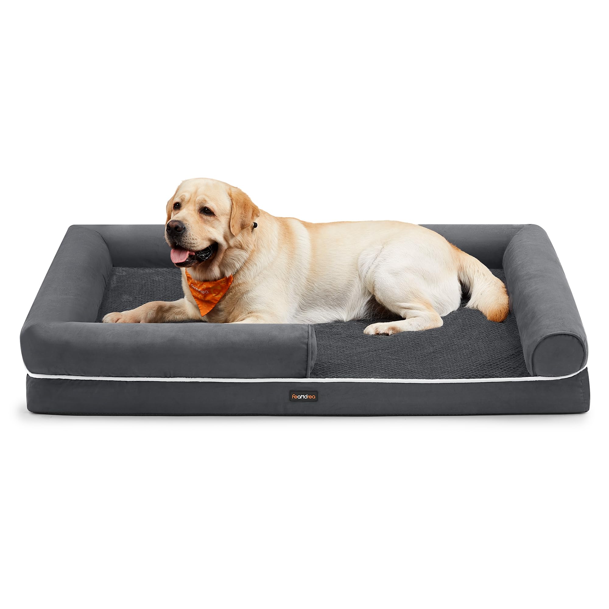 Feandrea Orthopedic Dog Bed, Sofa, Pet Bed, Soft Padding, Raised Edges, Removable and Washable Cover, 122 x 85 x 20 cm, Non-Slip, Osucro Grey PGW078G01